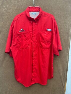 Colombia PFG Men's Red Short-Sleeve Button Shirt